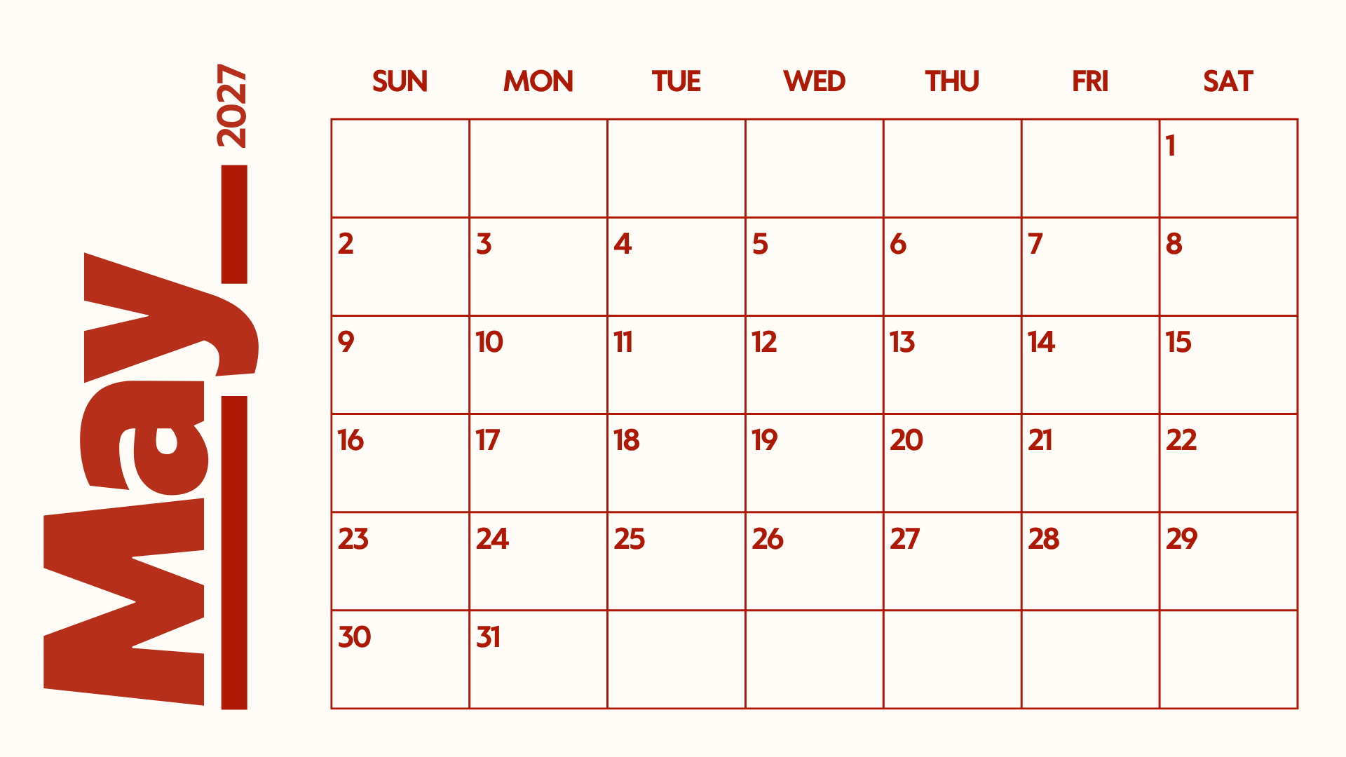 May 2027 Calendar May 2027 Calendar