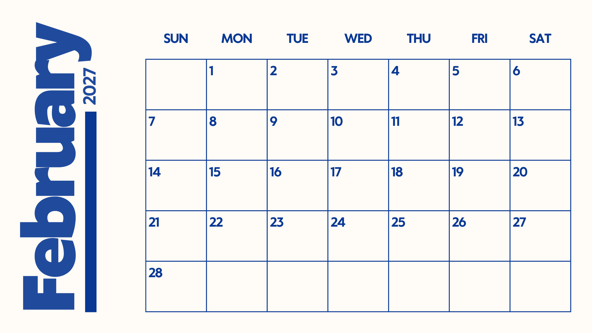 February 2027 Calendar February 2027 Calendar