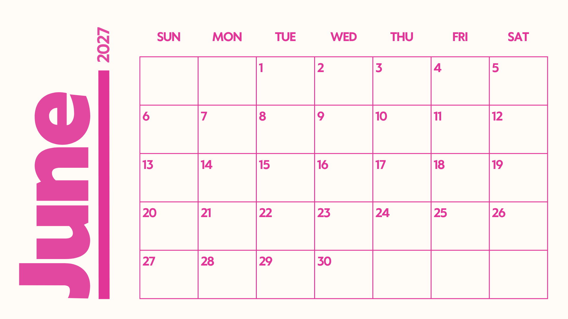 June 2027 Calendar June 2027 Calendar